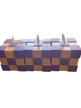 LED Candle Checkered Block Decor In Purple & Beige Battery Operated Modern Desig